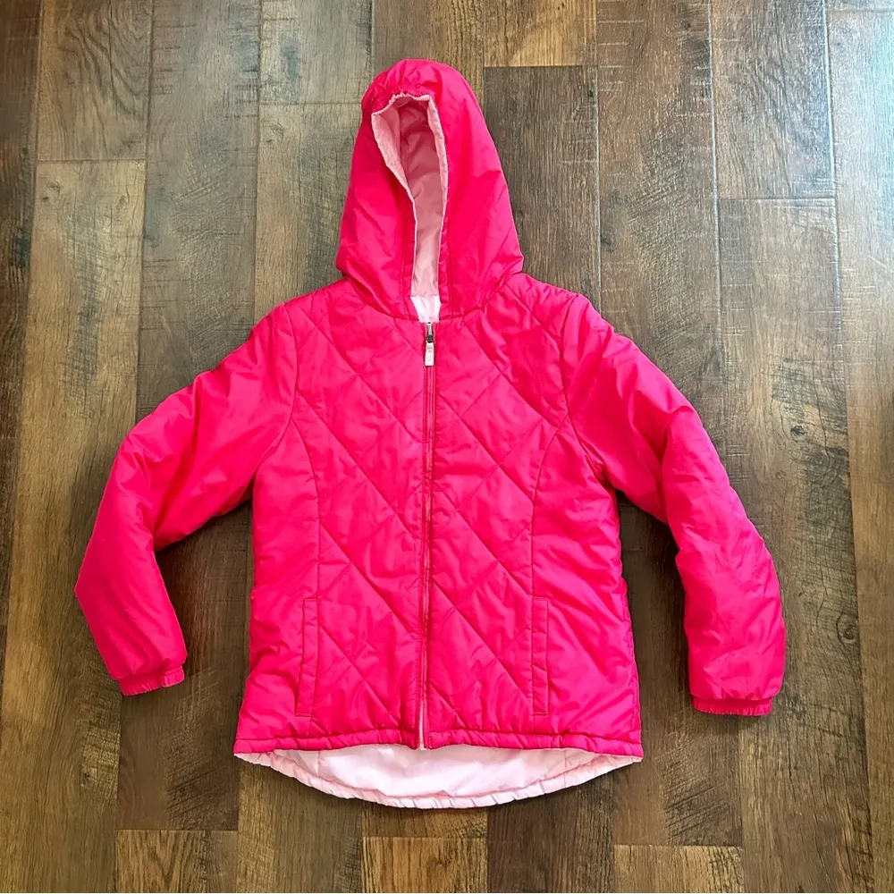 hot pink/pink reversible hooded puffer jacket, size XL 14/16 - Image 7
