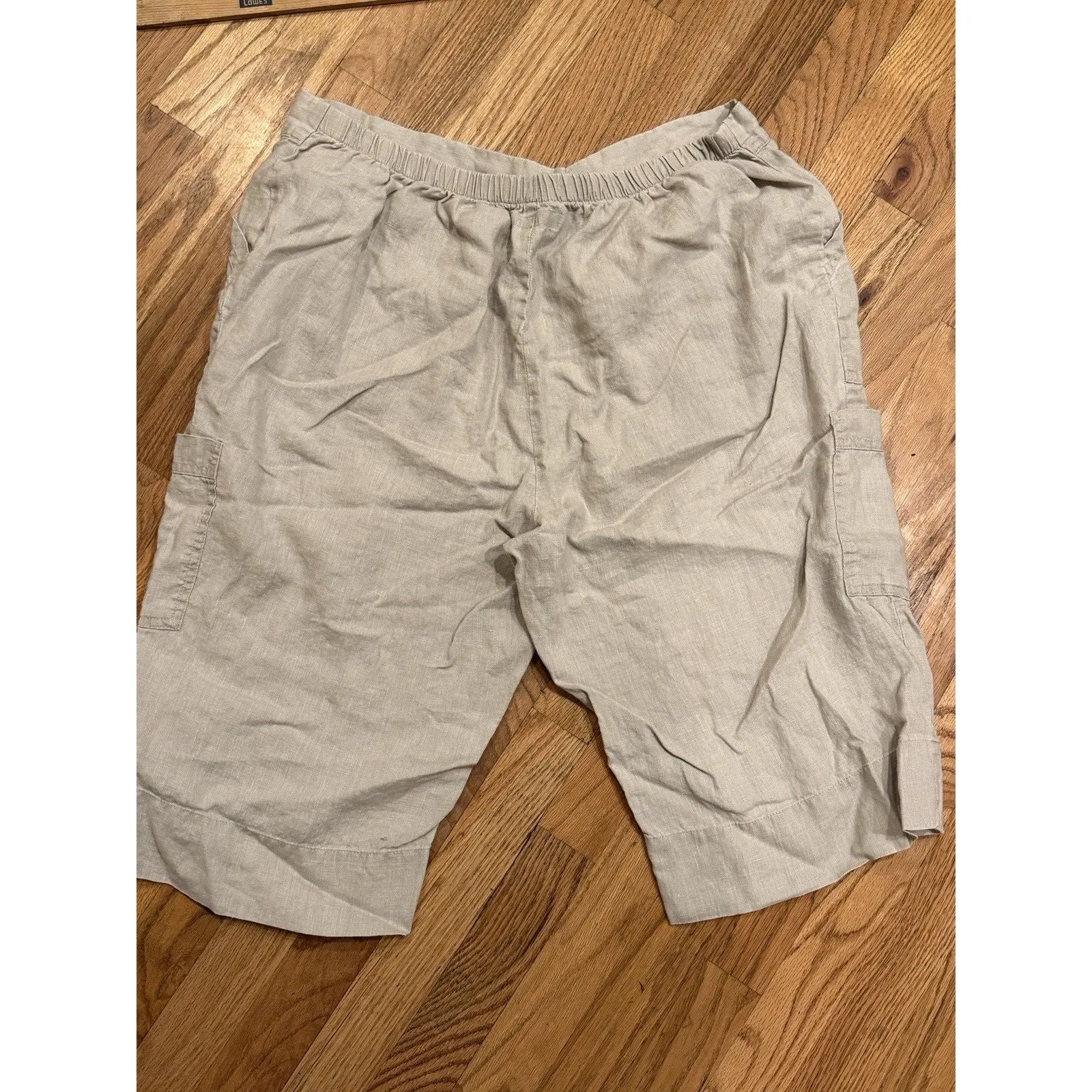 Flax Linen Shorts Size Large Lagenlook Earthy Attsy Tan Beige Cargo Red - Image 5