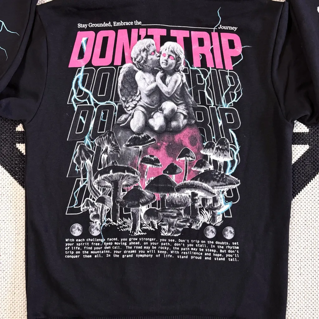 Fresh Laundry Embrace The Journey Angel & Mushroom Graphic Hoodie in Black Small - Image 7