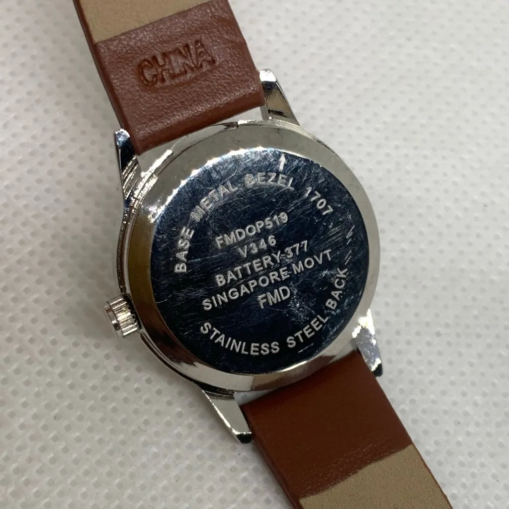 FMD women watch 23mm silver tone case quartz analog brown leather running - Image 6