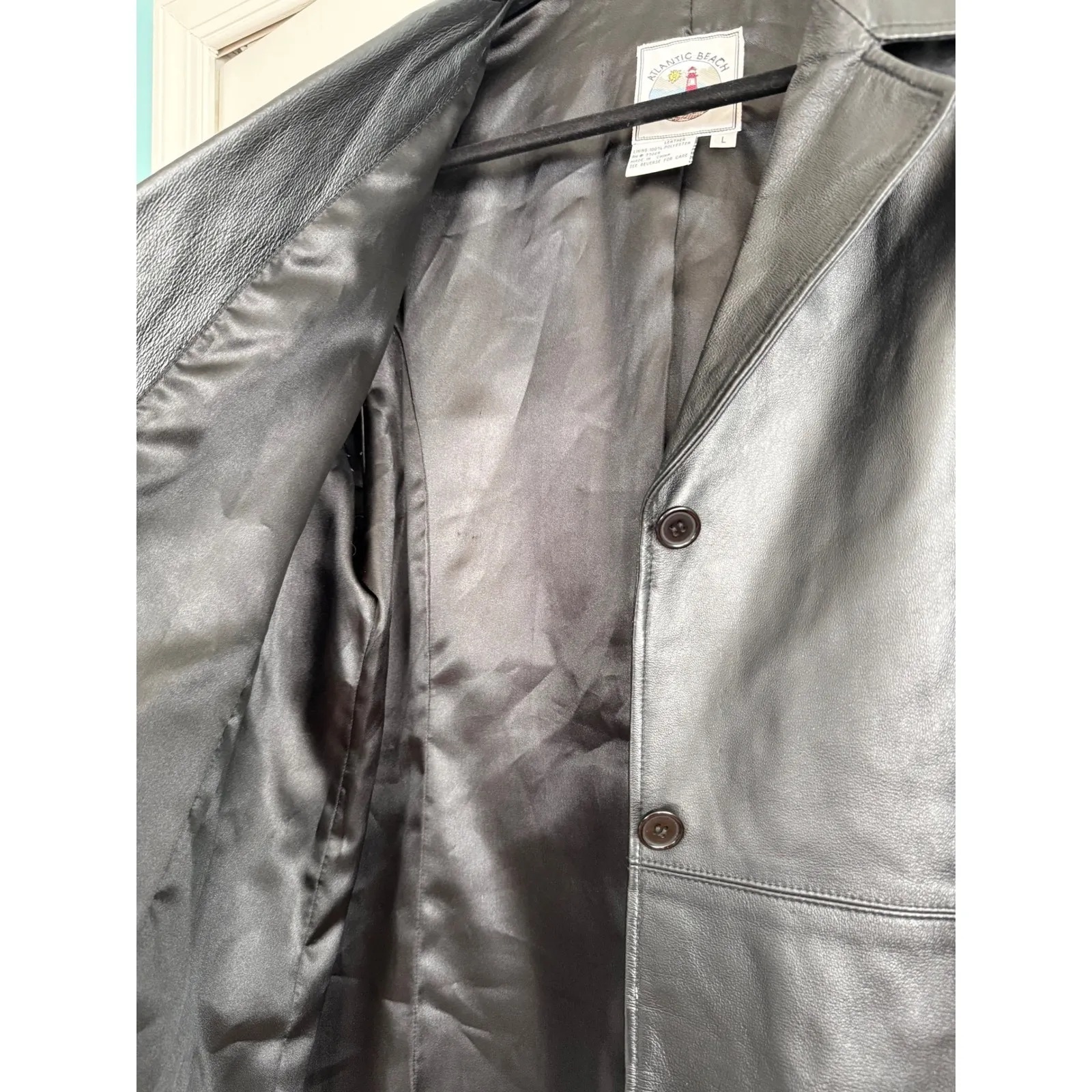Atlantic Beach Black Leather‎ Blazer Jacket Button Front Women's Size Large - Image 3