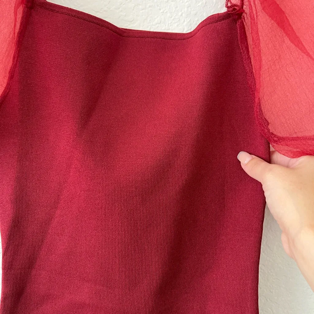 ASTR New  The Label Darling Mesh‎ Puff Sleeve Bodysuit Size Medium - Image 4