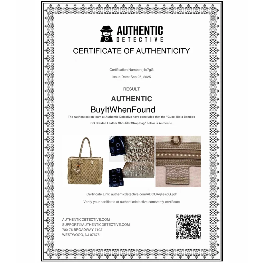 GUCCI Bamboo Bella GG Canvas Leather Shoulder Bag Braided Leather Strap - Image 2