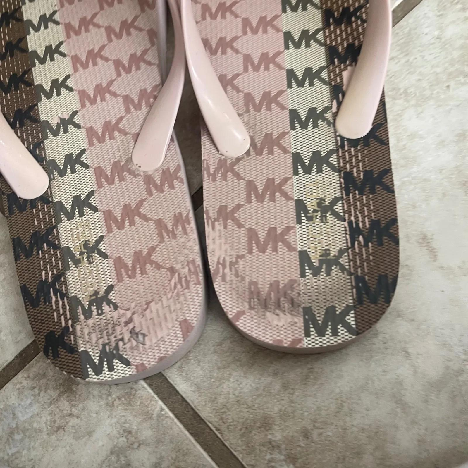 Michael Kors  MK Striped PVC Flip Flops Blossom multi- 10. USA pink brown summer - Image 11