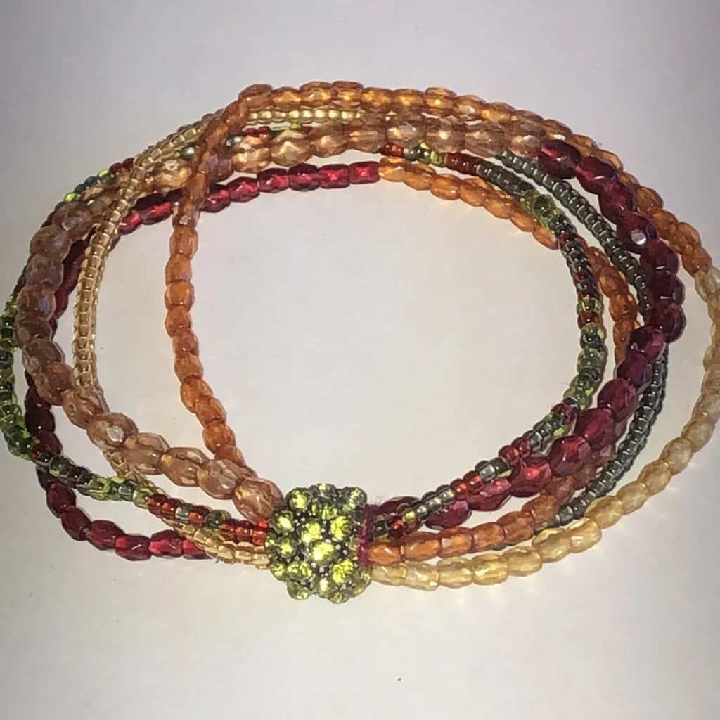 Multicolor Boho Seed Bead Beaded Stretchy Bracelet Red - Image 2