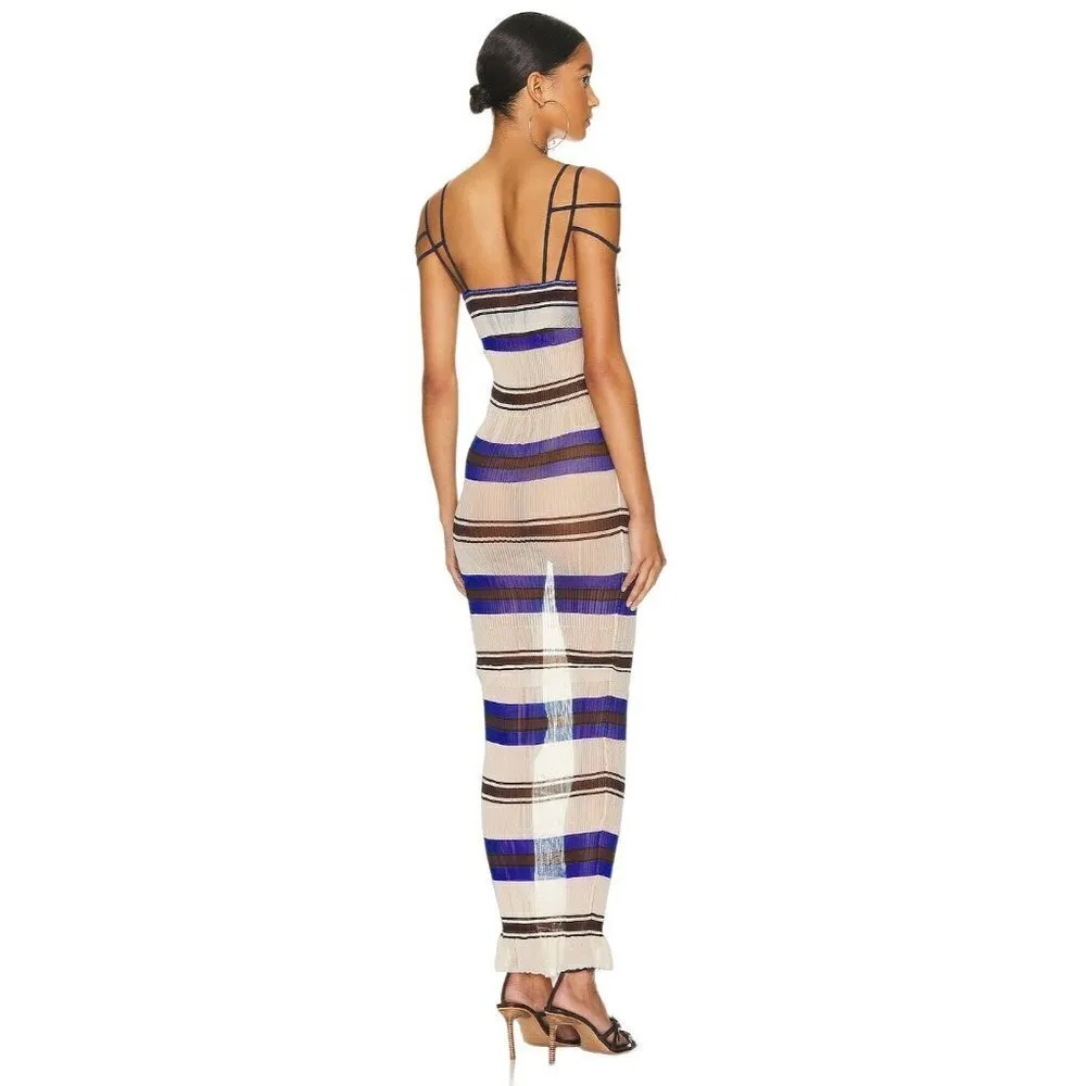 JACQUEMUS La Robe Sognu Wiggle Maxi Dress in Multi-Blue 38 4 6 New Womens Pencil - Image 2