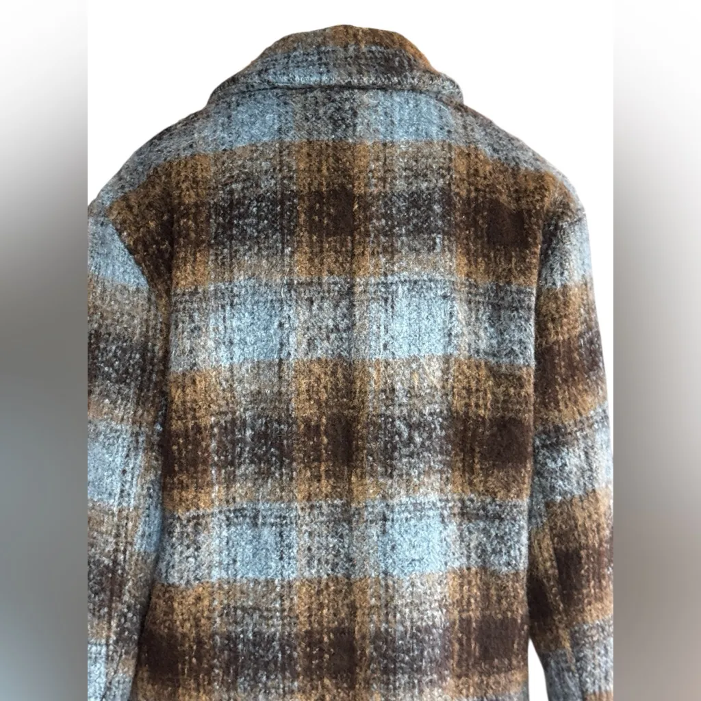 Rachel Zoe Blue and Brown Checkered Pea Coat Size Small - Image 7