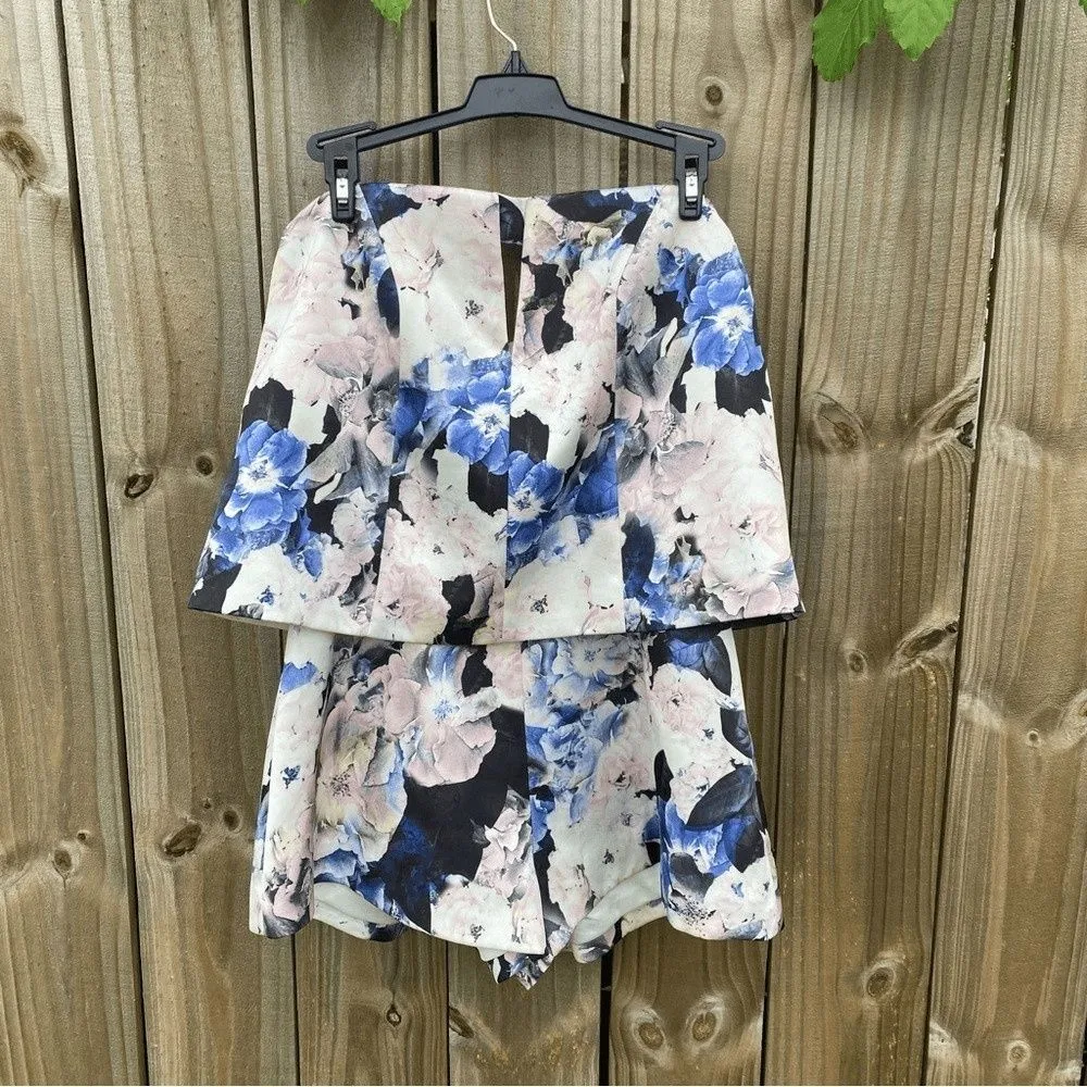 Anthropologie Brand Keepsake To The Point Floral Strapless Short Romper Blue - Image 3