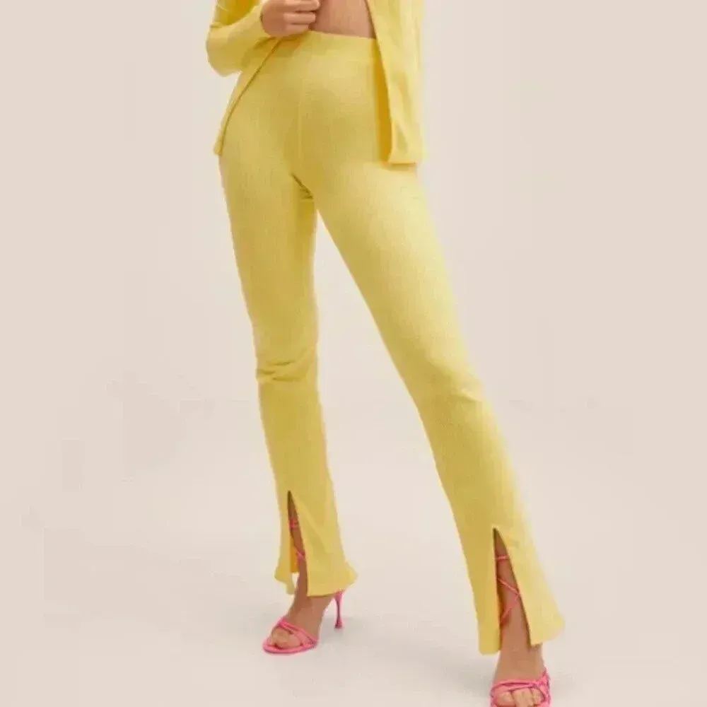 Mango‎ MNG Side Slit Knit Pants Yellow NWT Large - Image 2