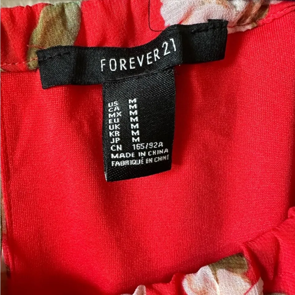 Forever 21 Red Floral Maxi Dress with Side Slits Size Medium - Image 3