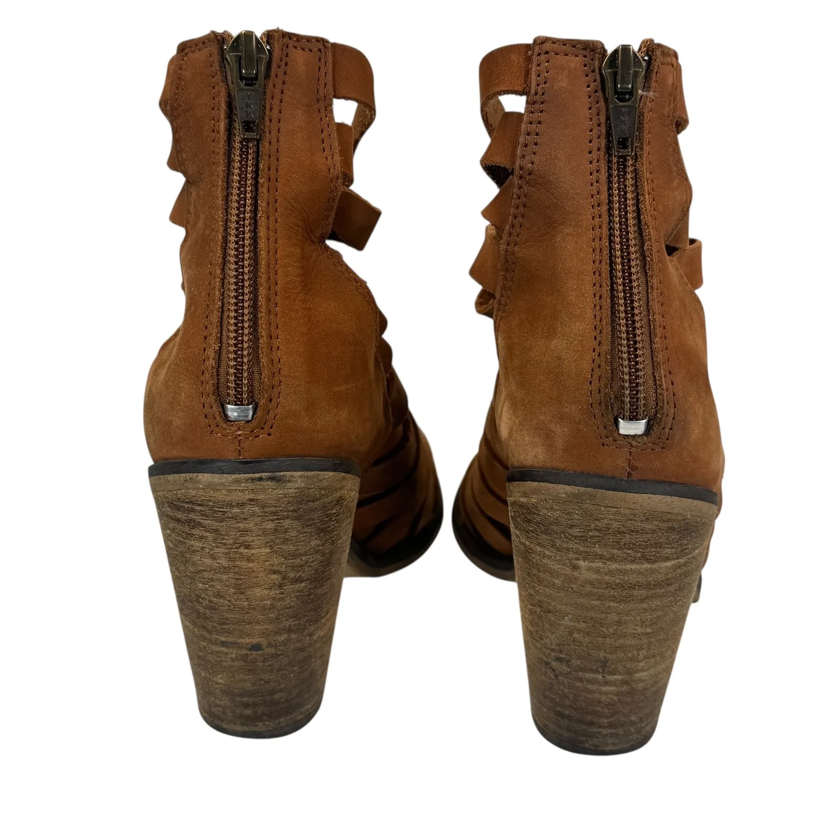 Free People Womens Sz 40 Brown Strappy Leather Cutout Heeled Booties Block Heel - Image 6