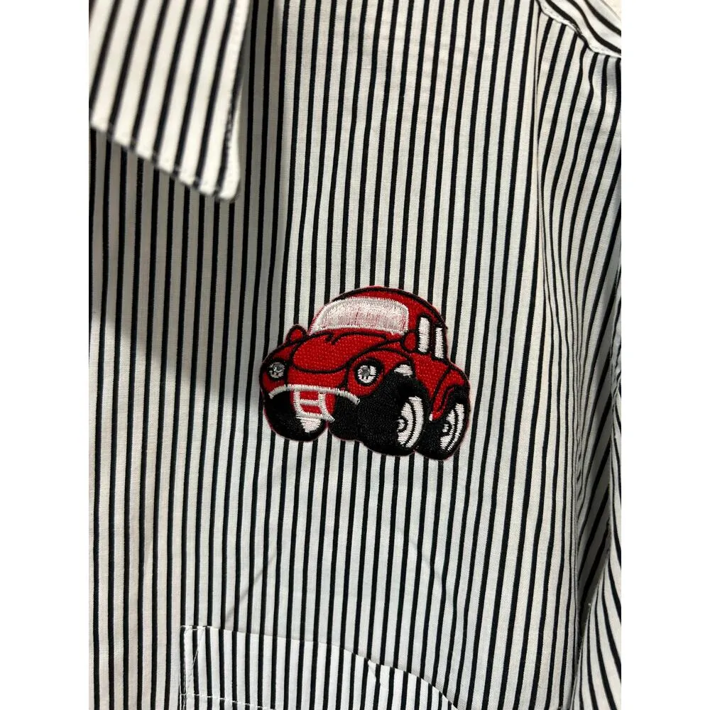 Mili Designs button down shirt size M striped car patches applique embellished Black Size M - Image 2