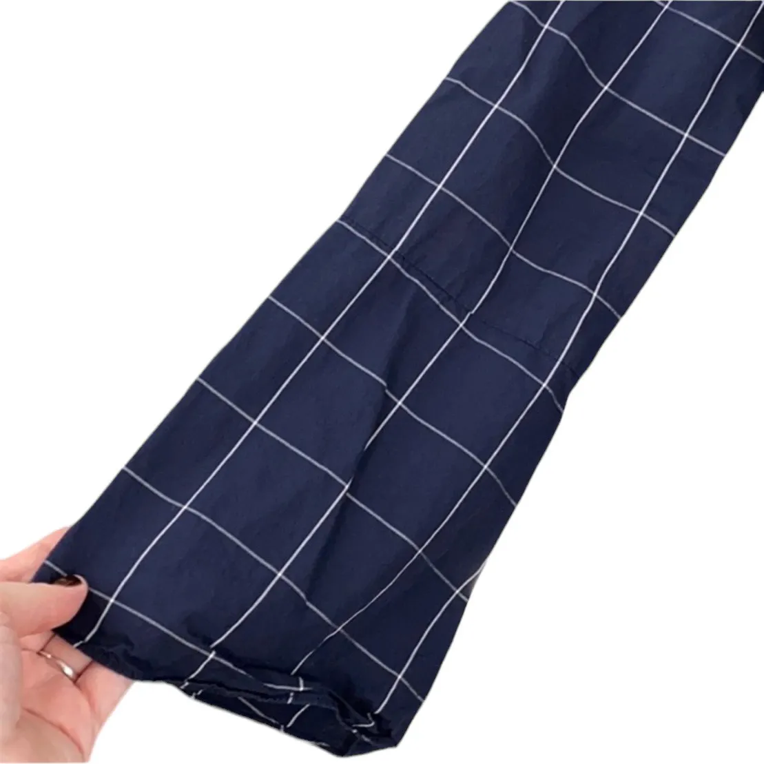 Navy Windowpane Casual Bell Sleeve Button Down Shirt - Image 6