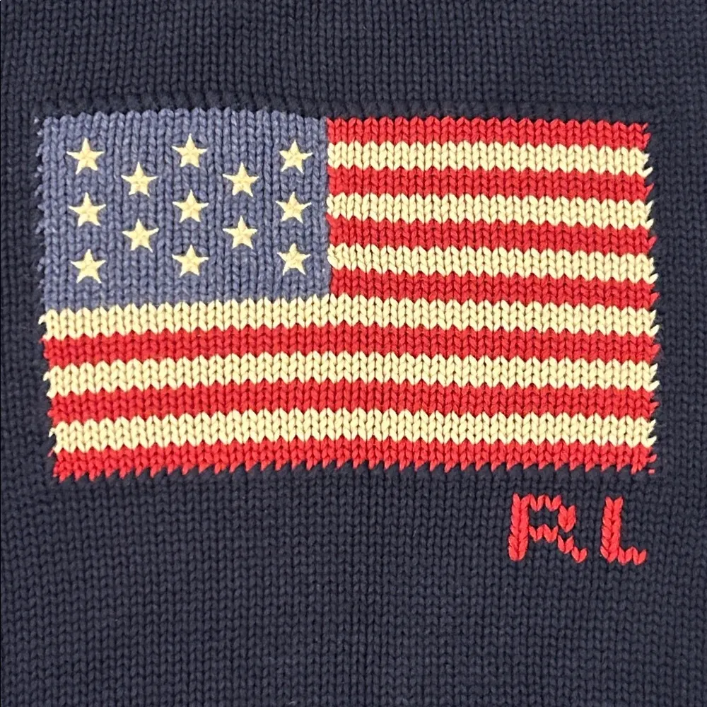 Polo Ralph Lauren Iconic Hunter Navy Blue American Flag Sweater NWT Size XXL - Image 7