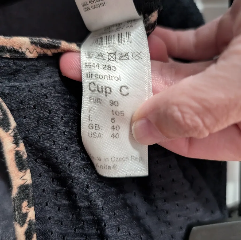 Anita Mesh Air Cups Sports Bra Wireless 40C Black/Leopard Print Black Size undefined - Image 3