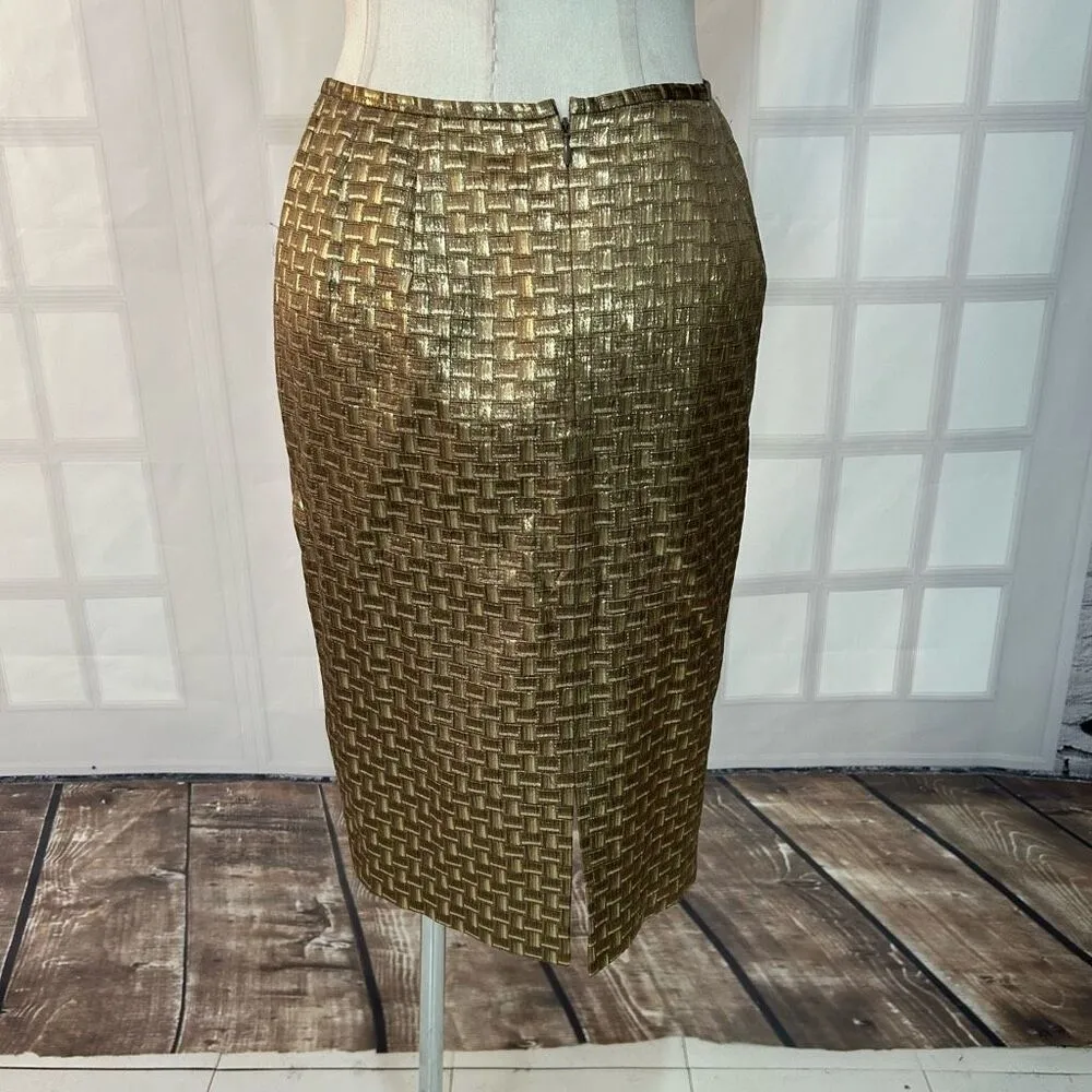 Lafayette 148 New York gold metallic pencil Skirt Size 6 - Image 5