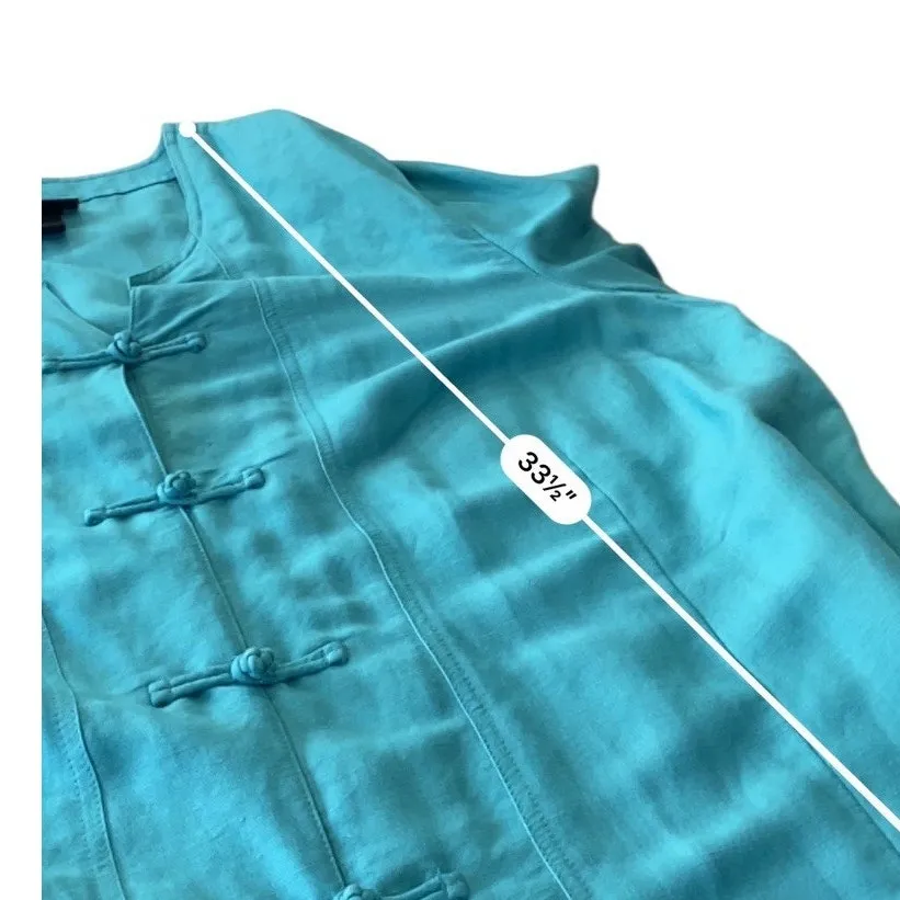 Maggie Barnes Womens PLUS 2X Linen Aqua Blue Frog Button Mandarin Collar Top - Image 9