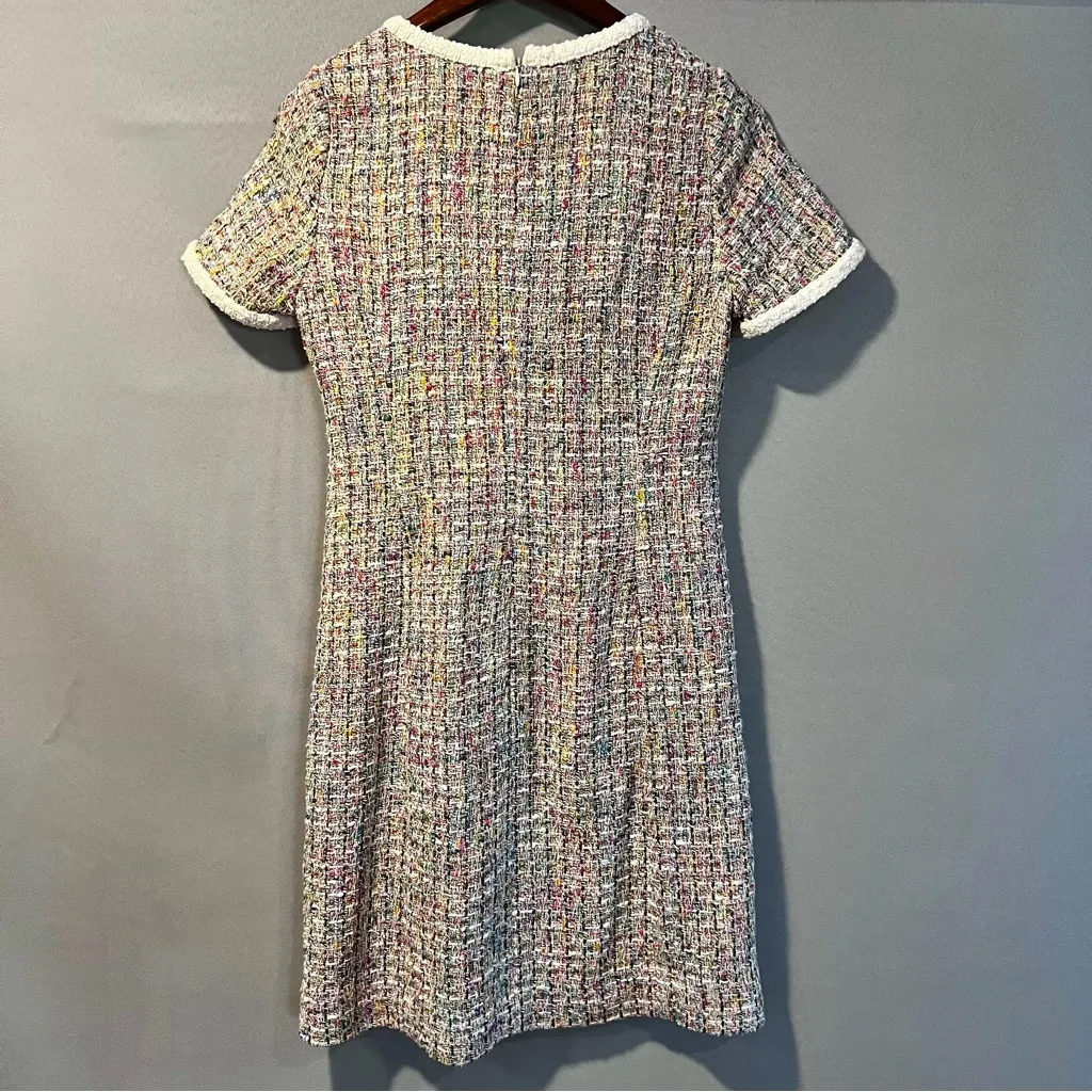Carlisle Collection Tweed 'Bazar' short-sleeve dress in multi-color tweed - Image 2