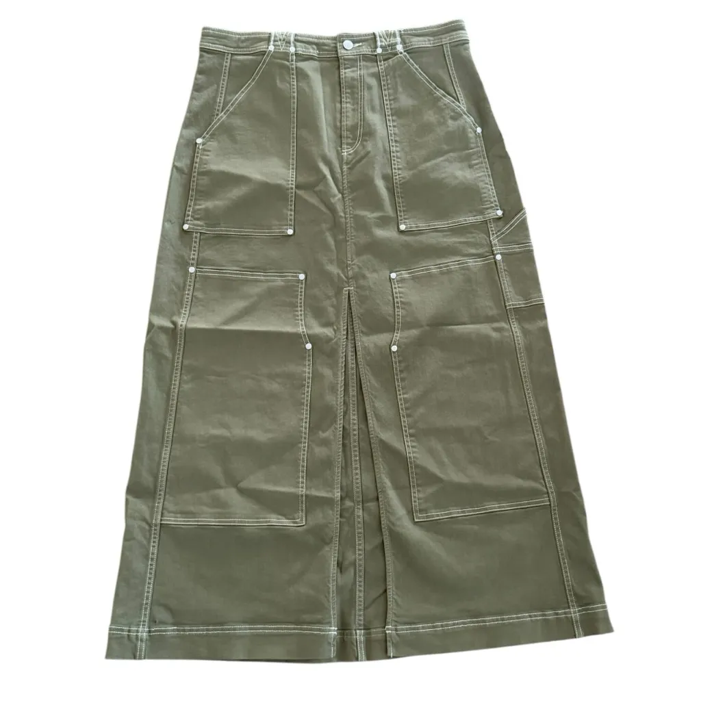 ANTHROPOLOGIE Pilcro Carpenter Maxi Skirt Moss Green Size 14 NEW - Image 7