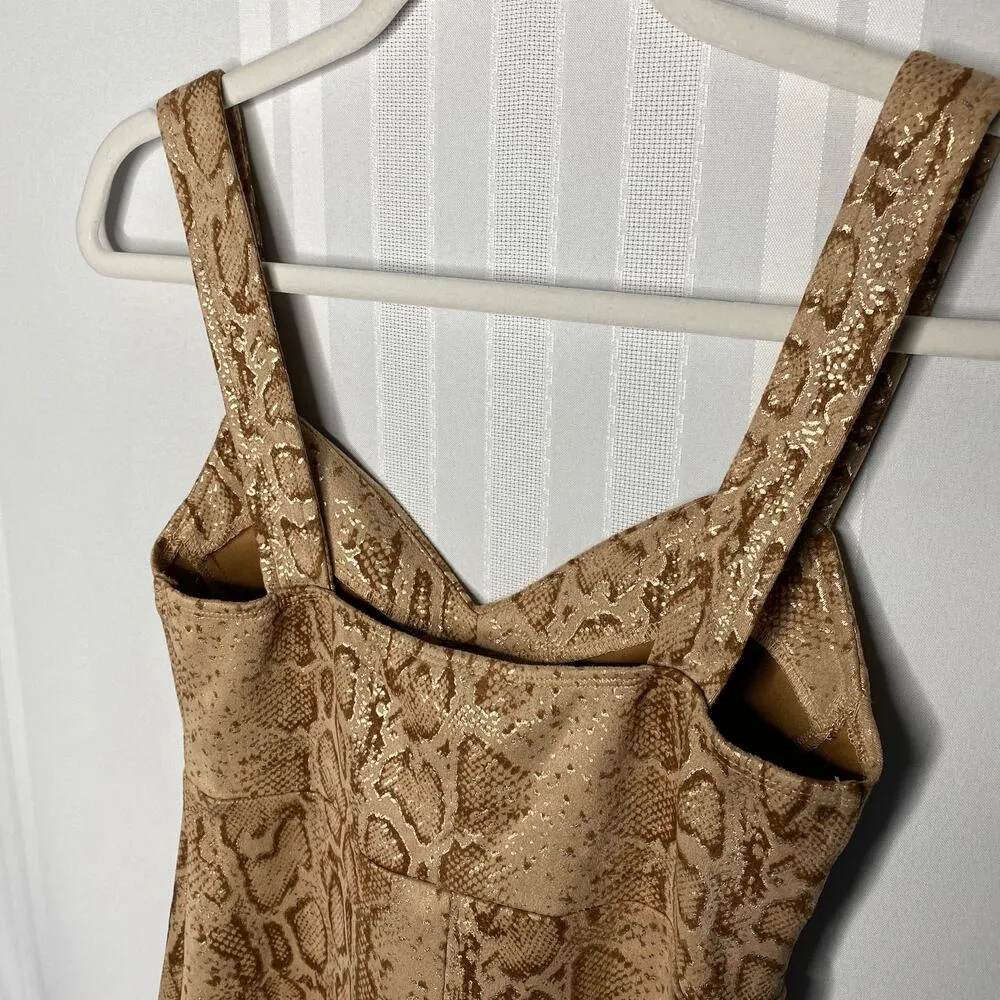 LUSH Sleeveless Bodycon Animal Print Snakeskin Mini Dress Size Small Tan Brown - Image 9