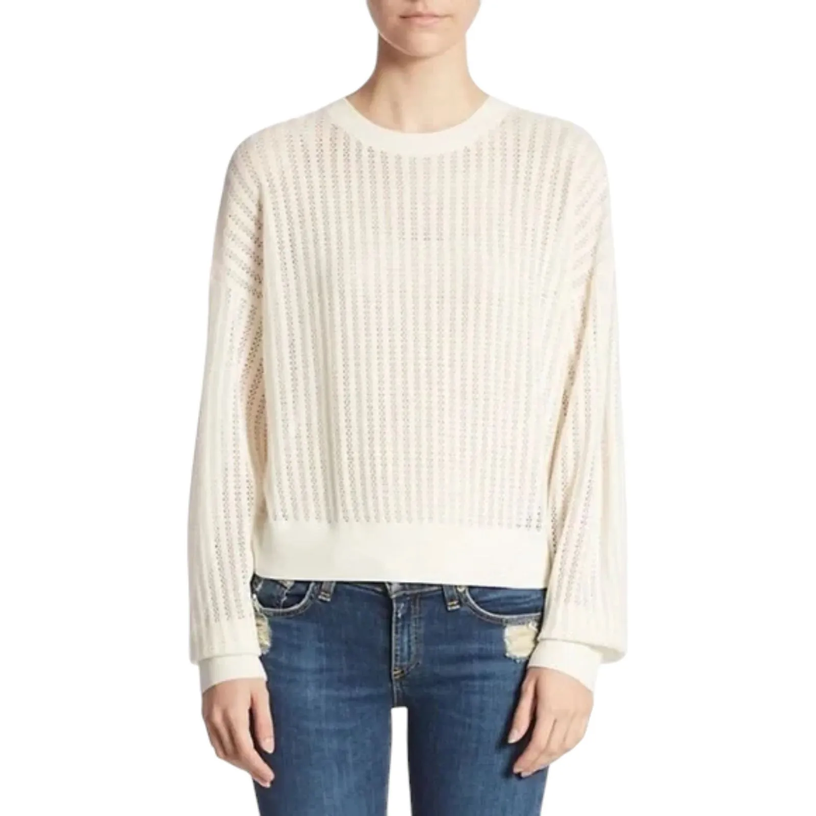 Theory Verlina Pointelle Cropped Merino Wool Knit Lightweight Sweater P (00/0) - Image 5