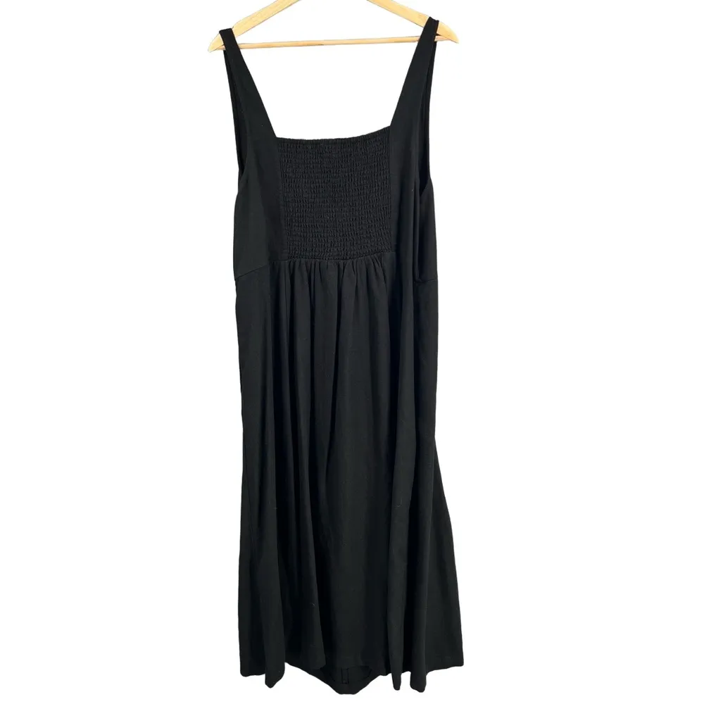 Old Navy Linen Midi Dress Black Square Neckline A Line Pockets Elastic Back XXL - Image 3