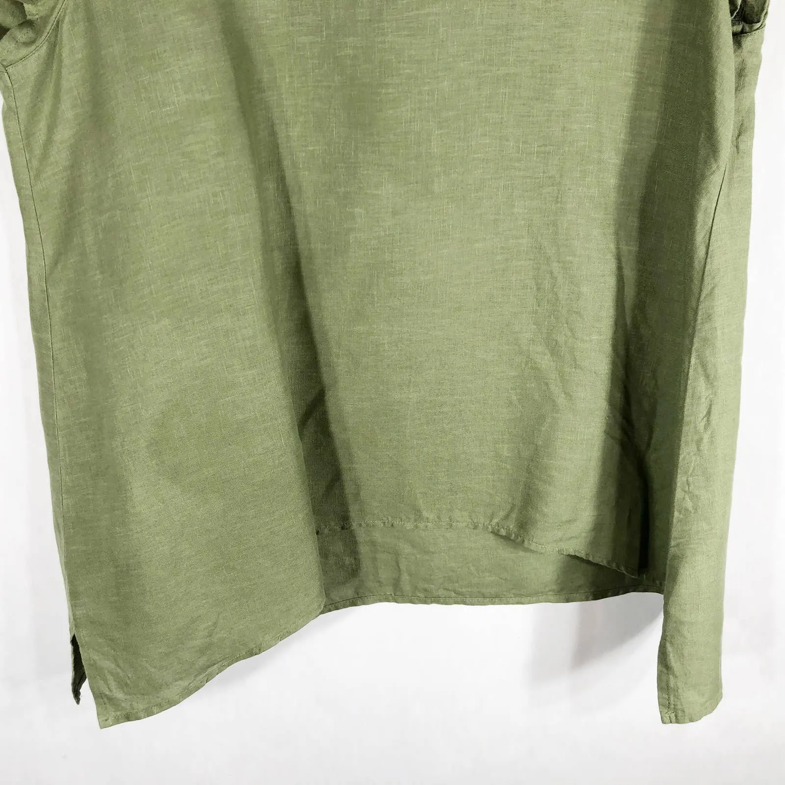 Peck Peck Medium Top Green Linen Square Neck Cap Short Sleeve Solid Tee 327 - Image 5