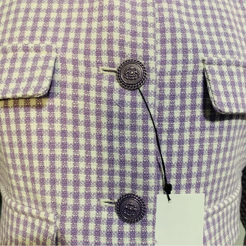 Zara Bloggers Fav Lilac White Textured Cropped Blazer with Shoulder Pads Size L - Image 8