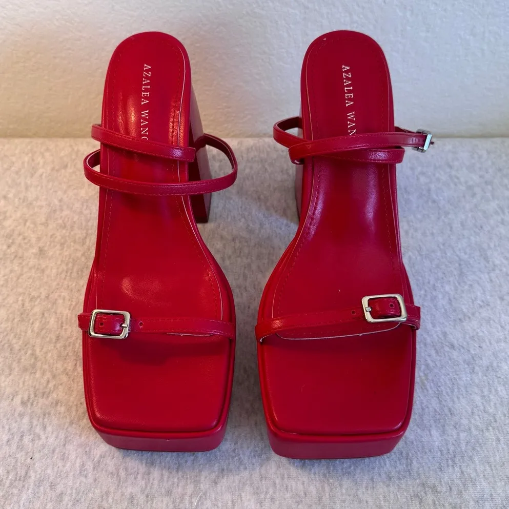 Azalea Wang Lennox Strappy Platform Sandal Heels in Red Size 8.5 - Image 2