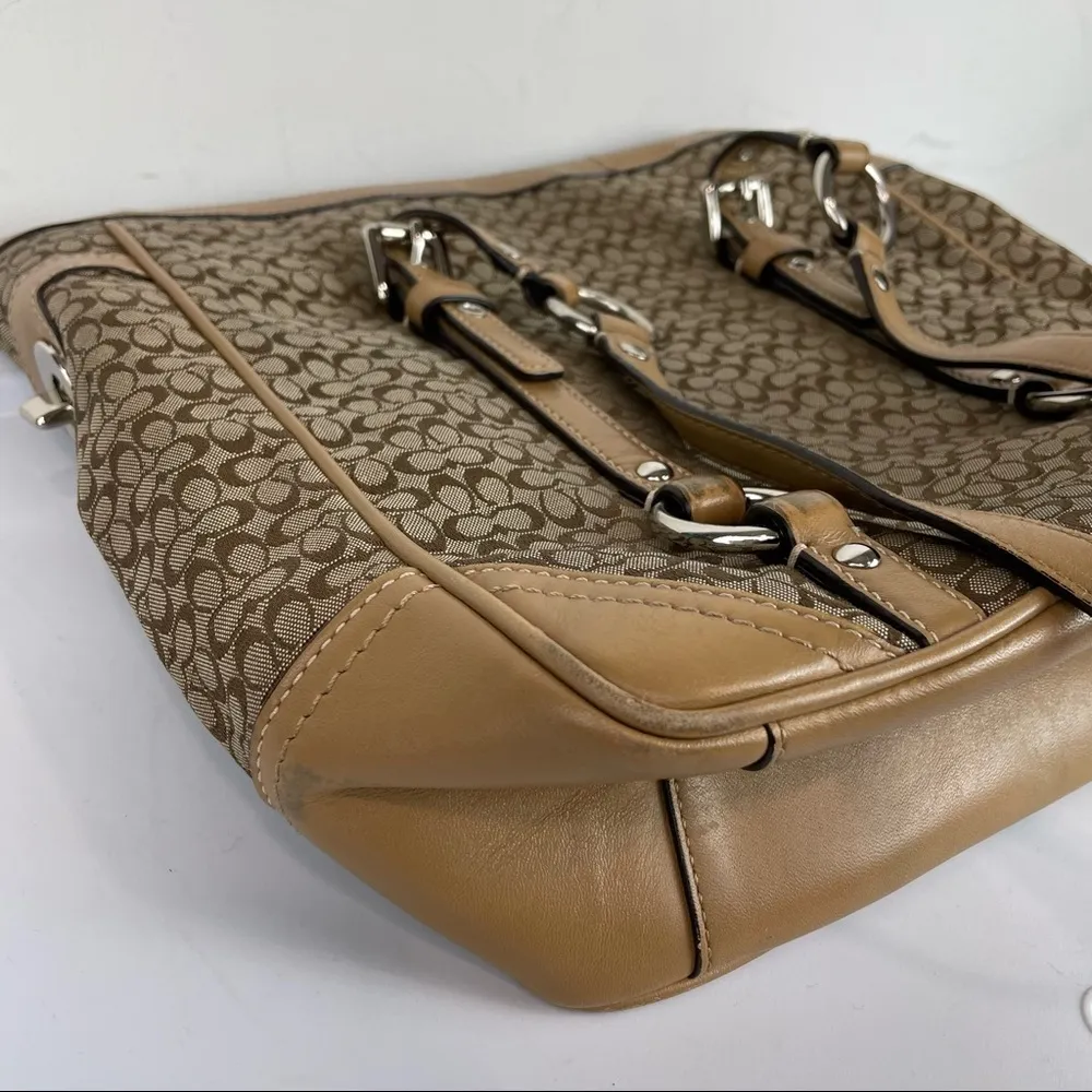 Coach Signature Tan Jacquard Leather Buckle Tote Shoulder Bag - Image 12