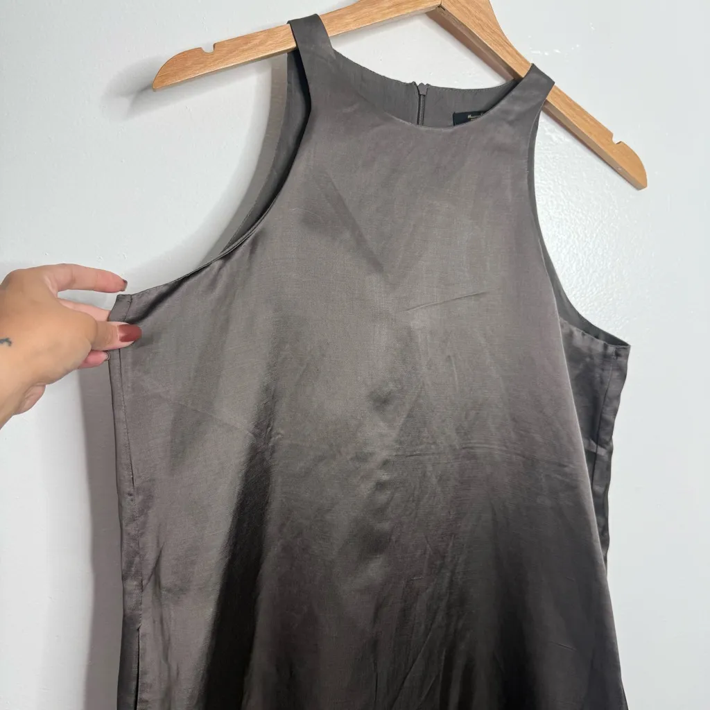 NWT Massimo Dutti Flowing Satin Mini Dress In Grey With Pockets Size Medium - Image 4