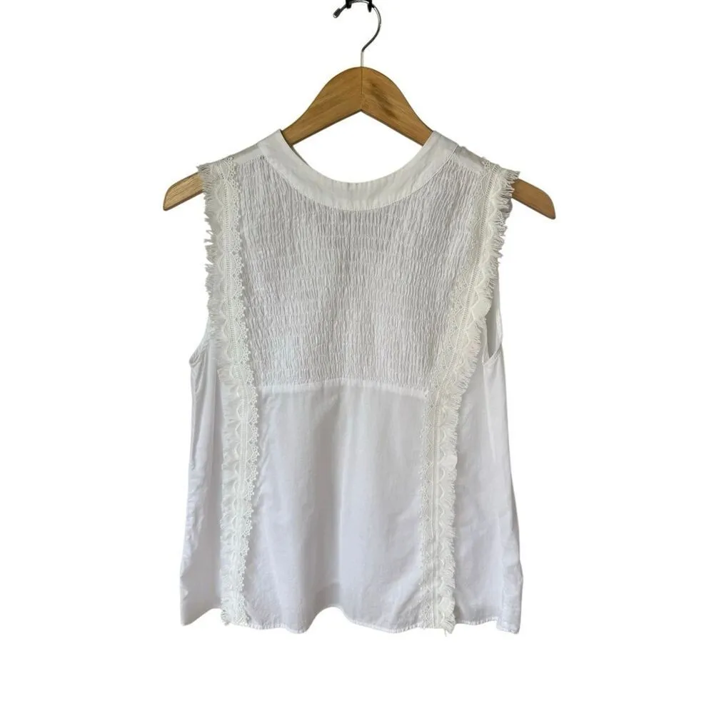 ZARA White Eyelet Cotton Blouse with Beaded Hem Size S - Image 4