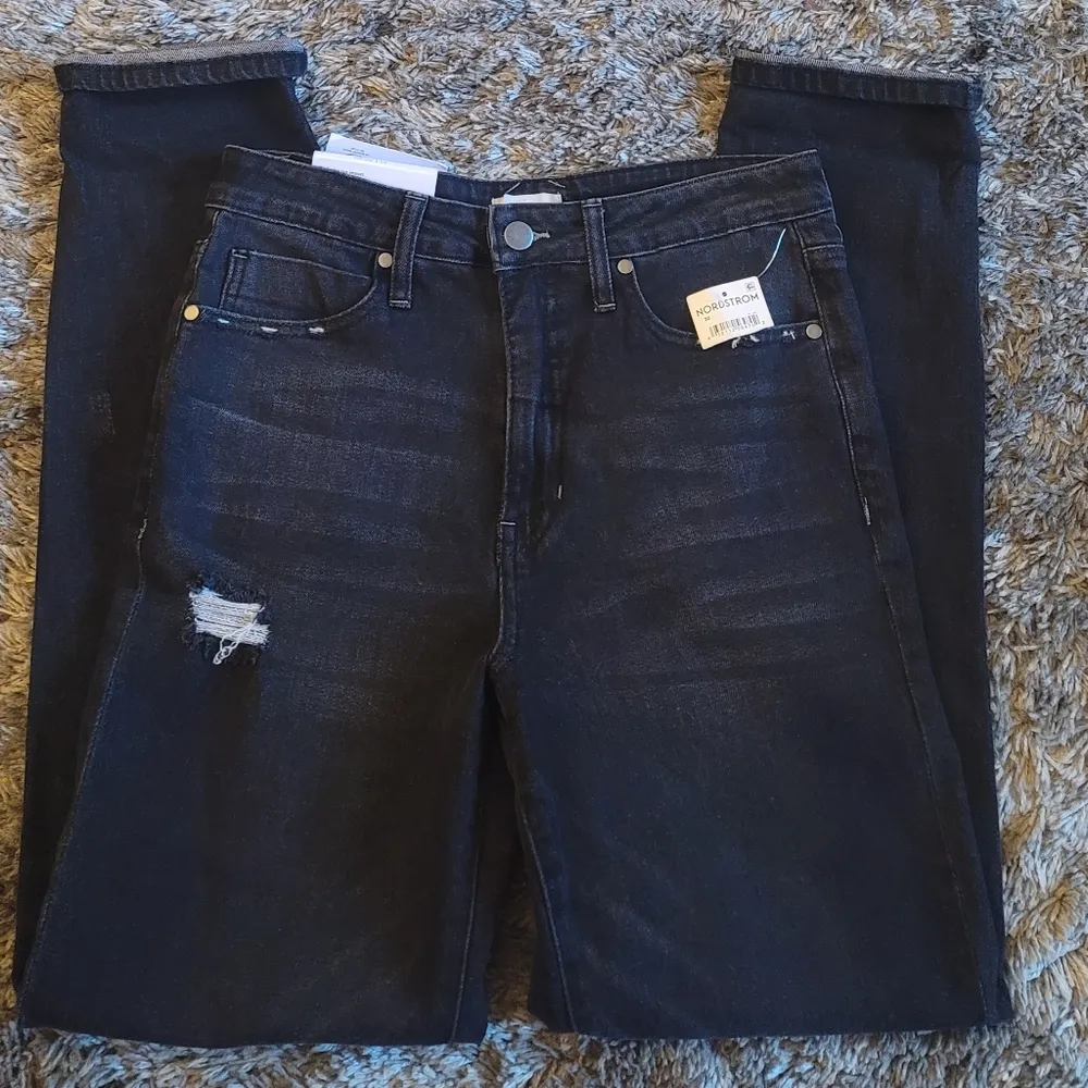 NWT! BP. Nordstrom Black Distressed Tapered Leg High Rise Mom Jeans 30 - Image 2