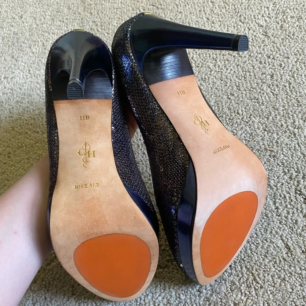NWOT Cole Haan Chelsea High Pump blue sequin leather club heels cocktail - Image 4