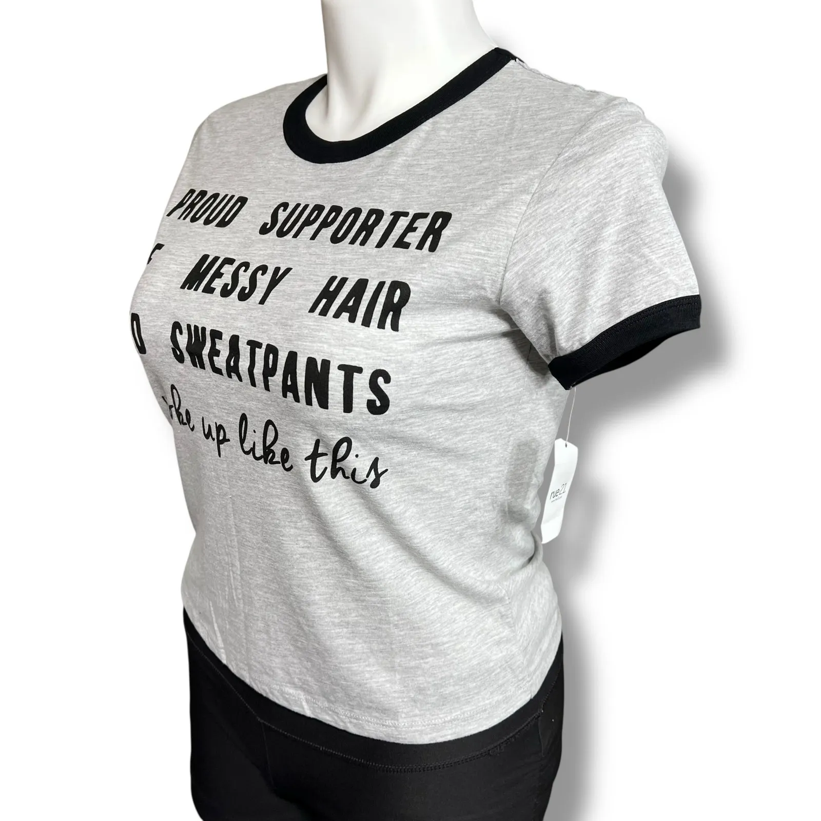 Freeze Womens Crop Top T Shirt Short Sleeve Messy Hair and Sweatpants Gray XL Size undefined - Image 6