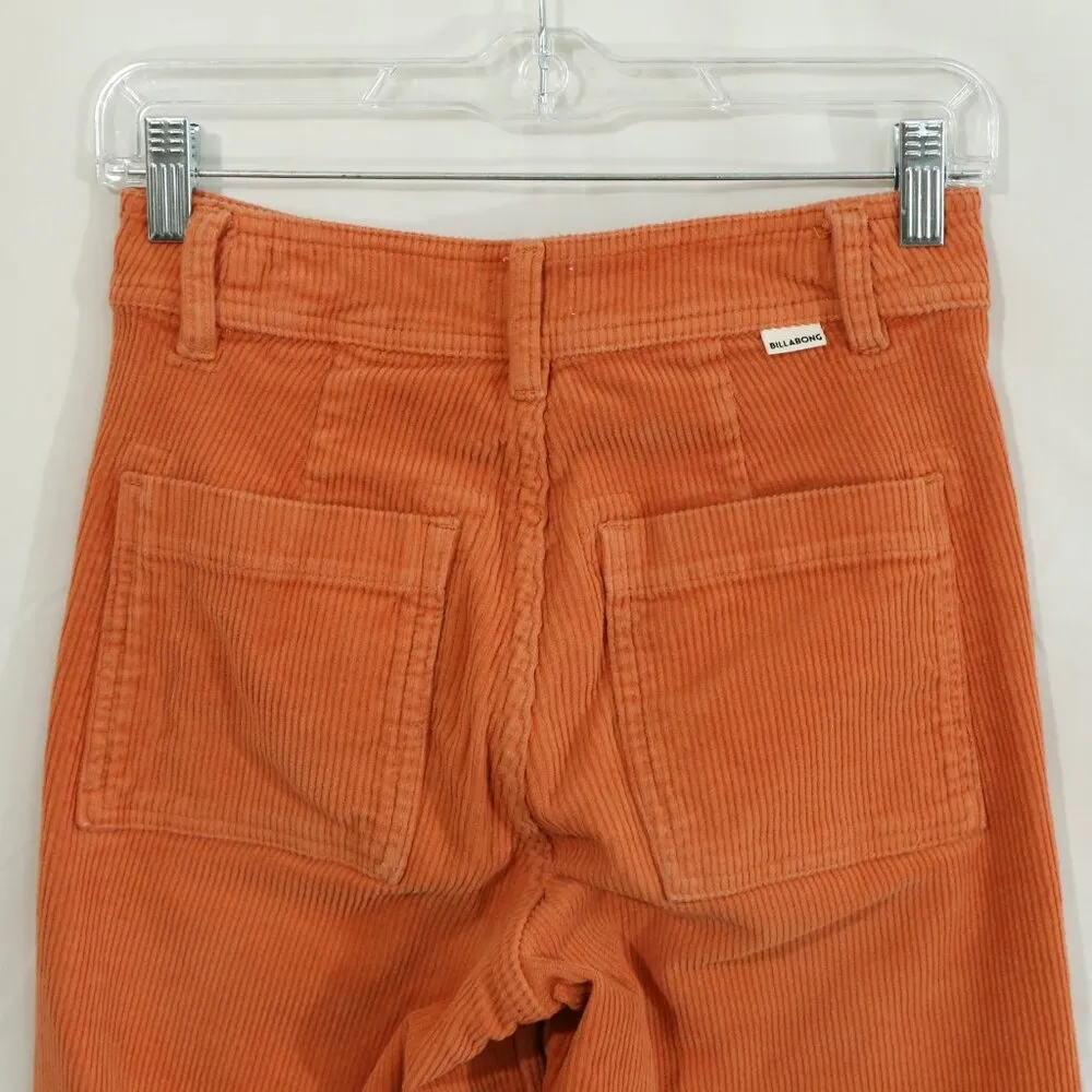 Billabong Women’s Corduroy Wide Leg Pants Orange Rust Cropped Raw Hem Size M - Image 7