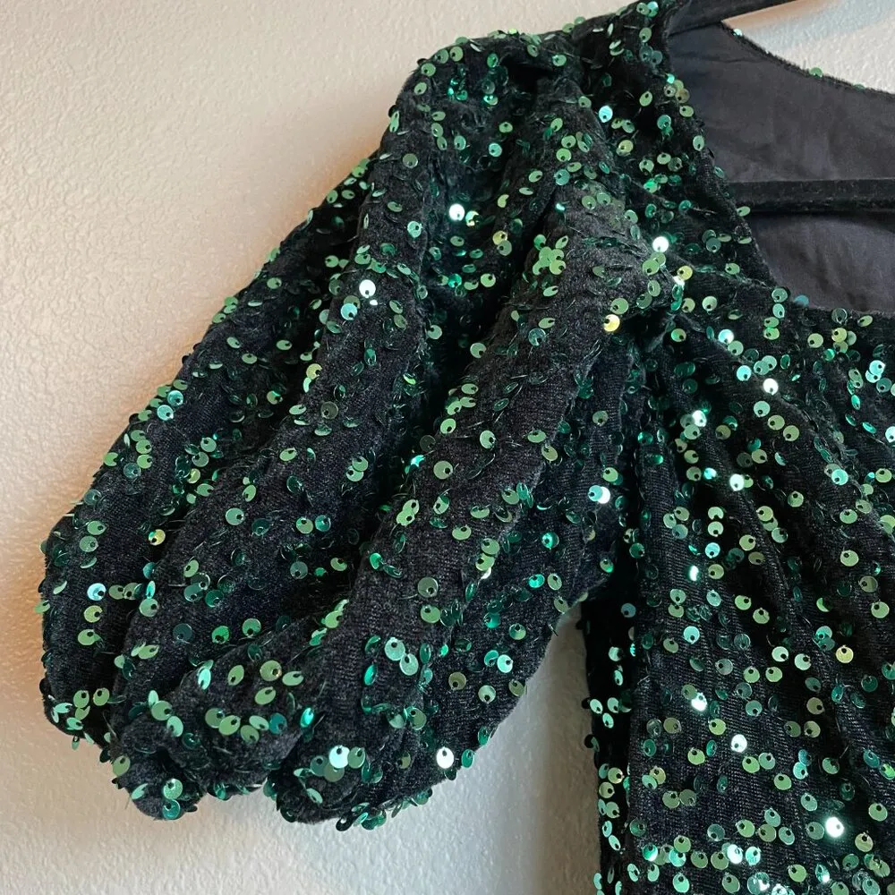 Ivy City Co Vivian Dress Green Christmas Holiday Sequins Party Size XS - Image 5