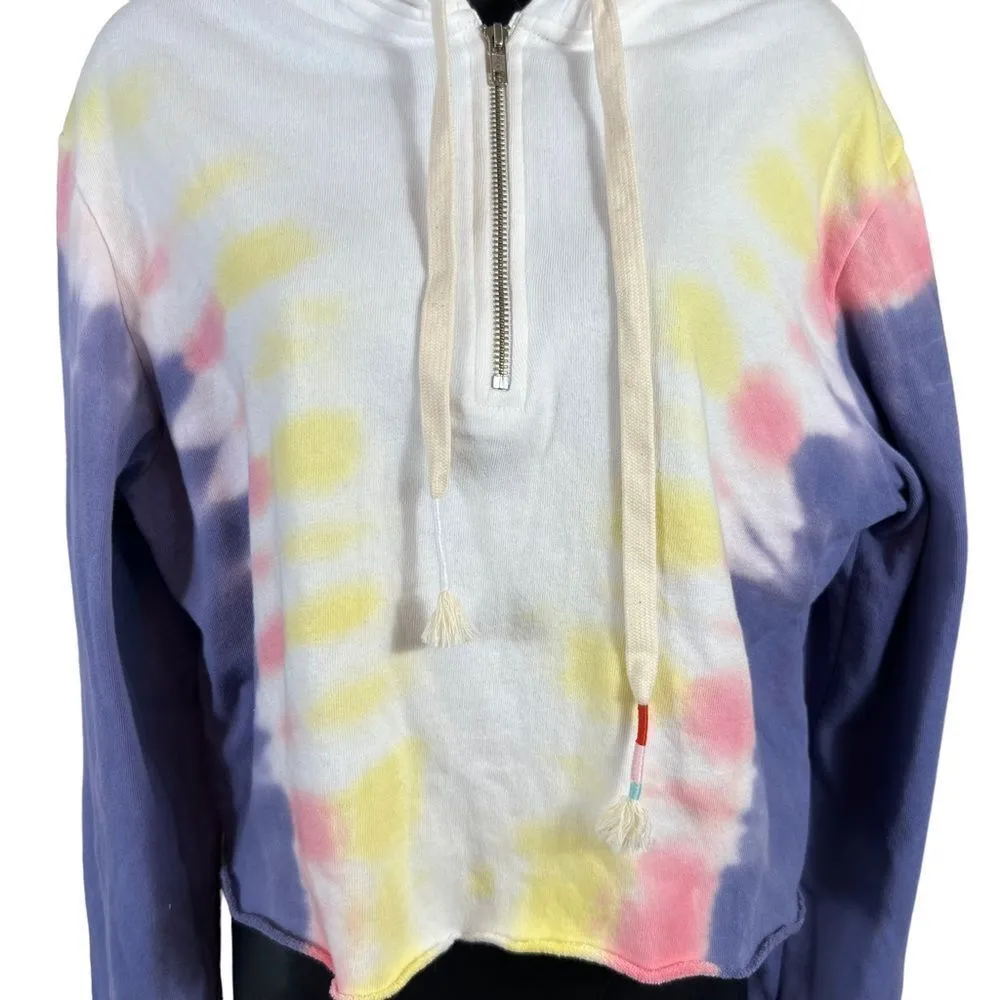 Wildfox Cropped Partial Zip Hadley Hoodie Tie Dye in Edelweiss Wash - Image 2