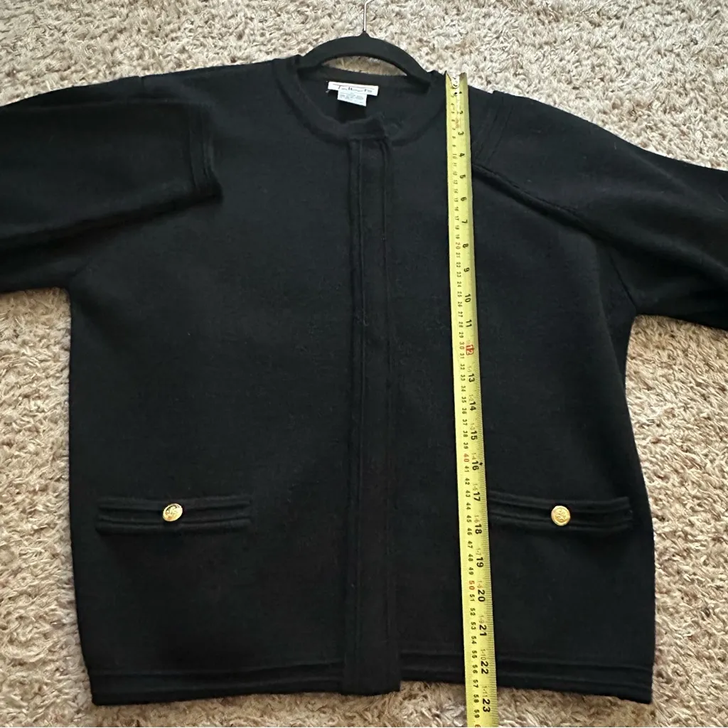 Talbots Merino Wool Cardigan Womens M Black Gold Button Pockets Business Casual - Image 6