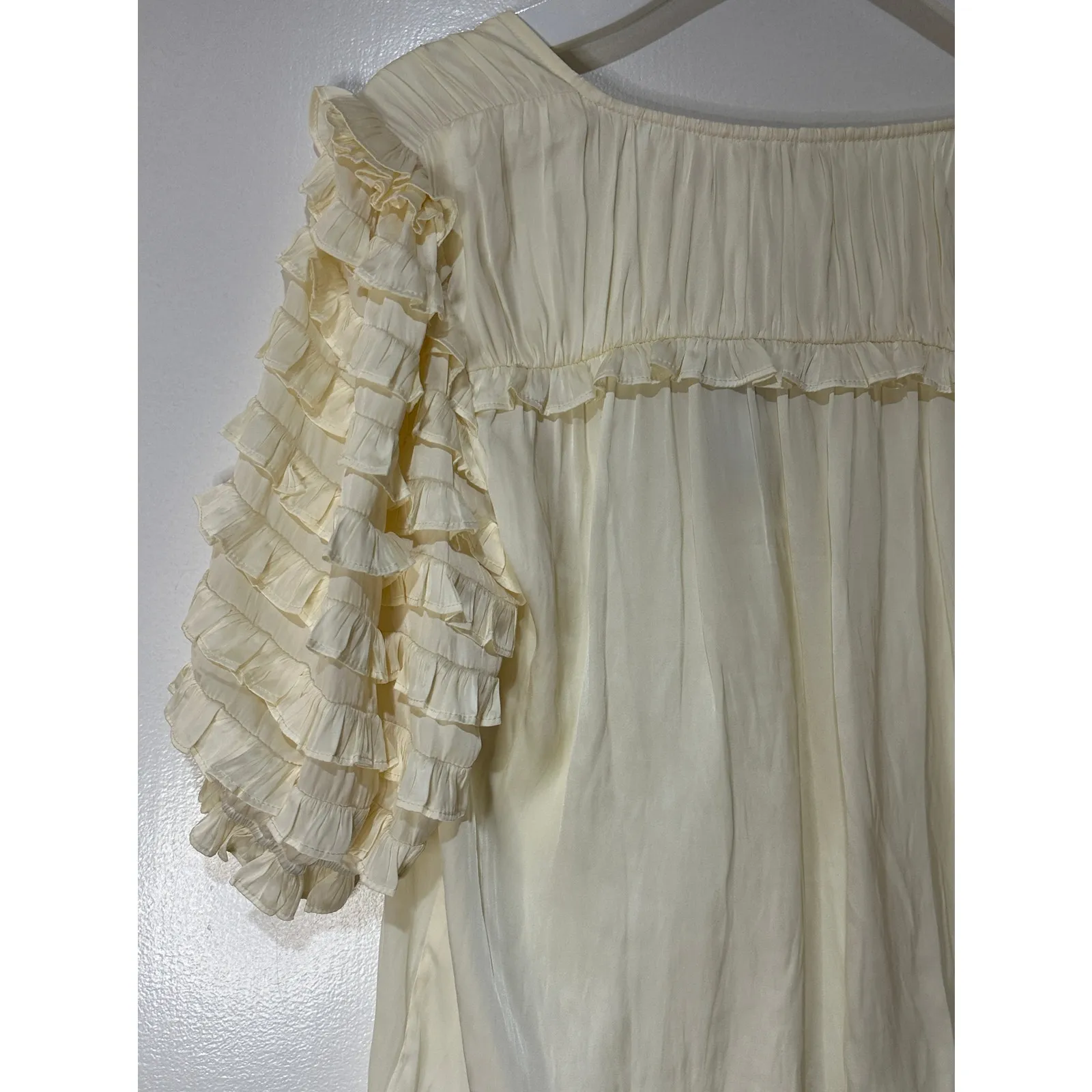 Ramy Brook Waverly Ruffle Short Sleeve Blouse Ivory Size Large NWT Ruffle Detail - Image 10