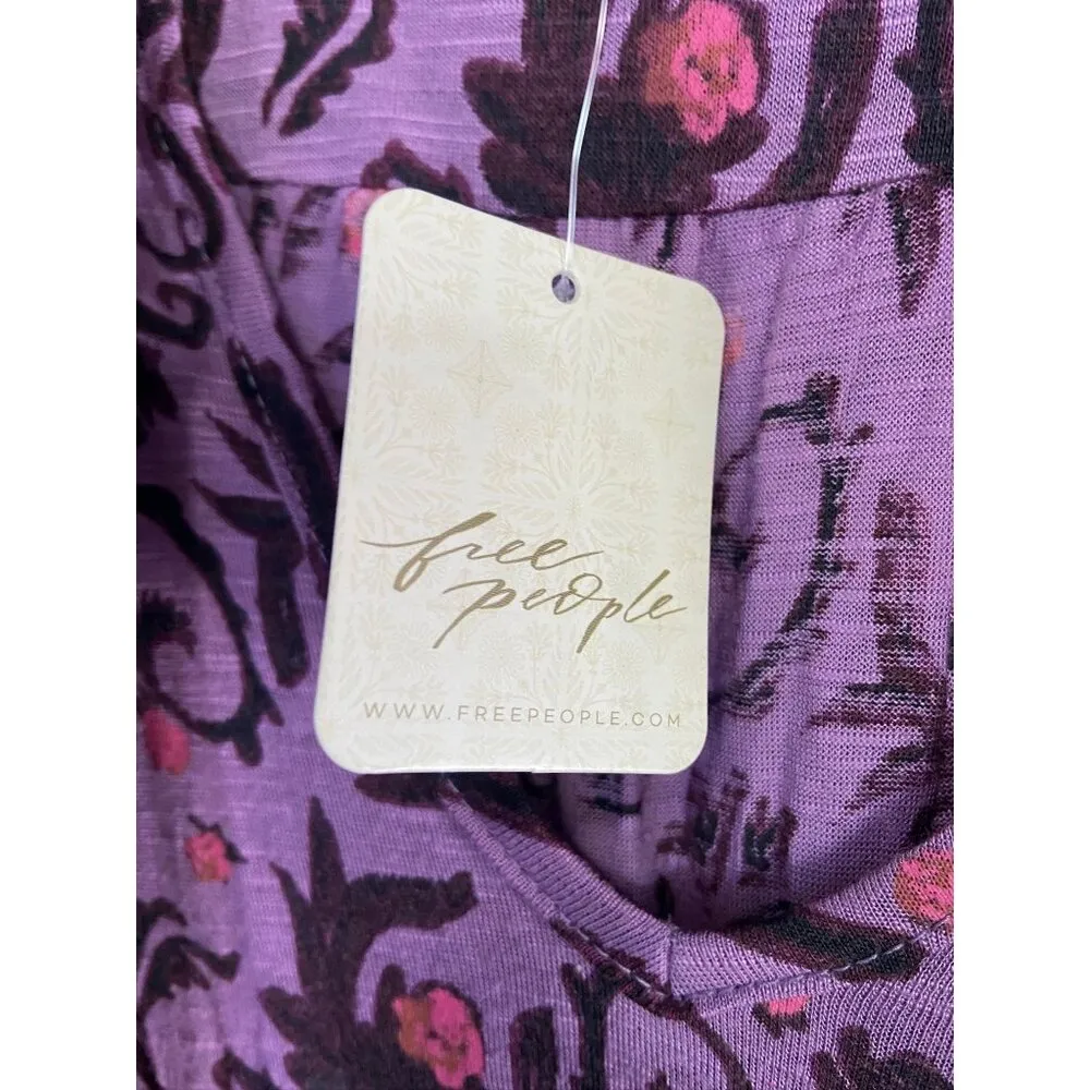 Free People Printed Bridgette Tunic Top Oversized Blouse Violet Rose Women's XS - Image 7