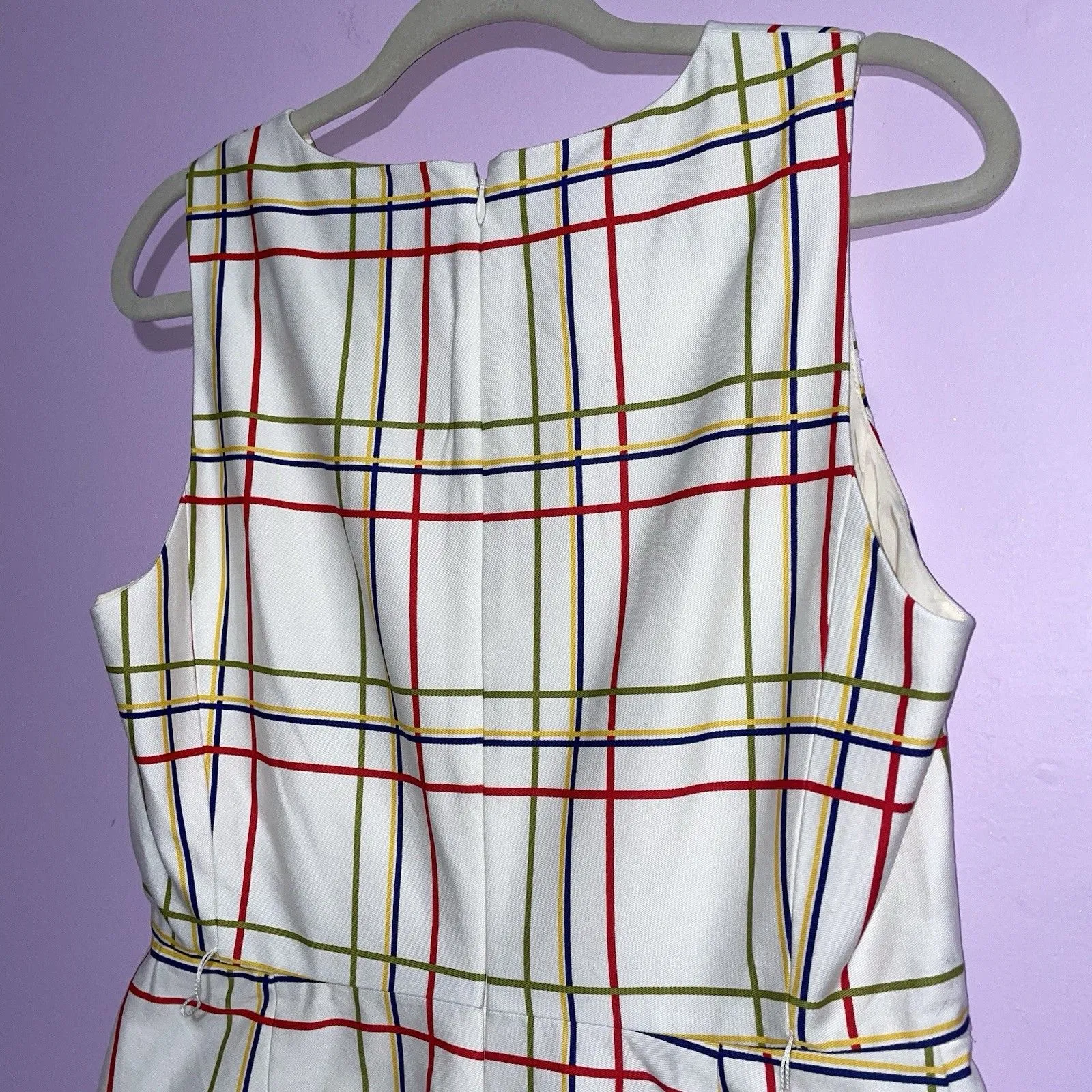 J Crew Sheath Dress Women Size 8 Cream Plaid Floral Artsy Office Career Preppy - Image 7