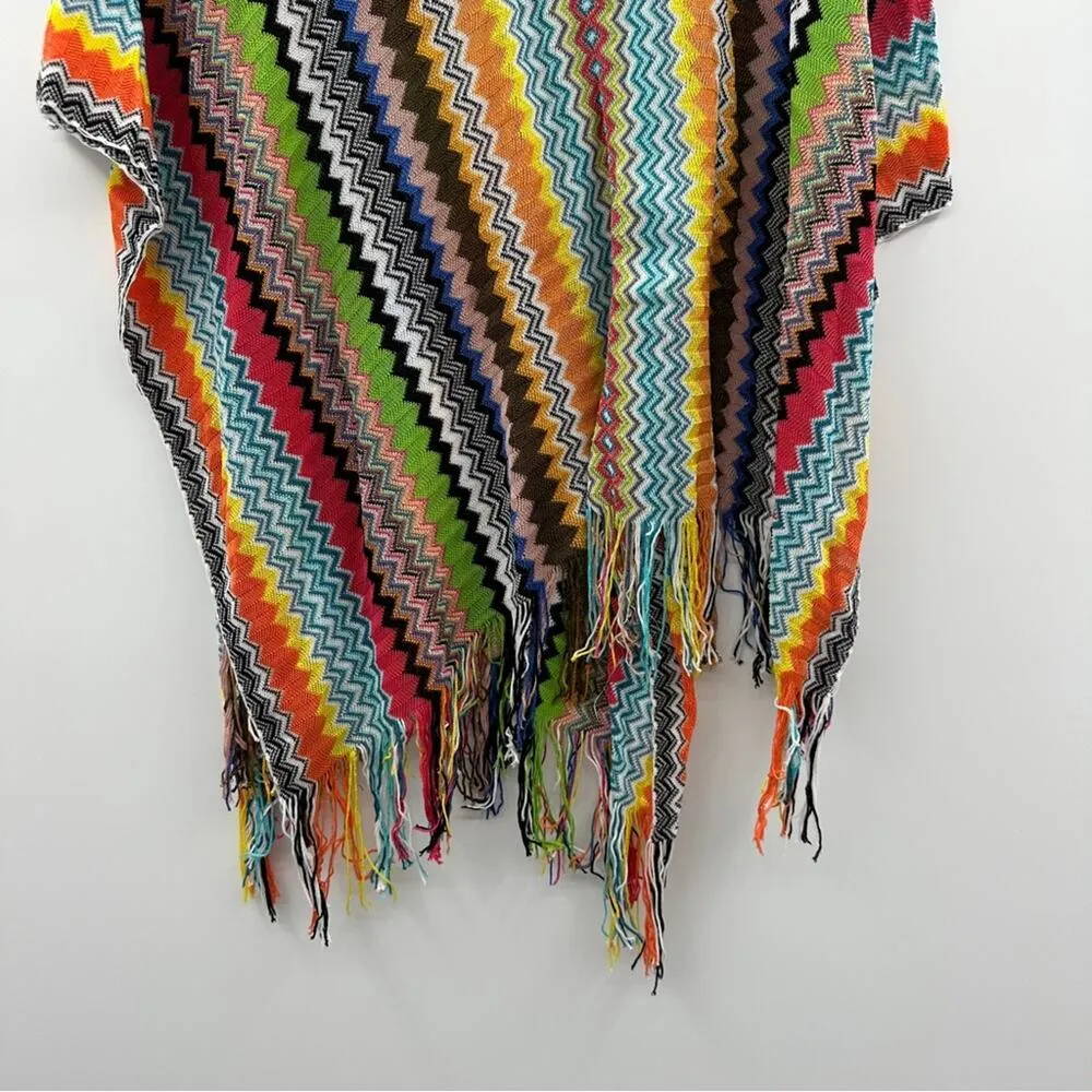 Missoni Multicolor Rainbow‎ Chevron Fringe Pullover Poncho One Size NEW - Image 5