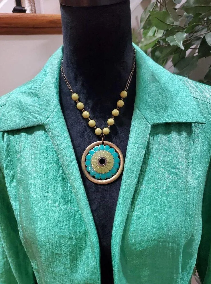 Choices Women's Green Rayon Open Front Long Sleeve Blazer Jacket Size Large - Image 2