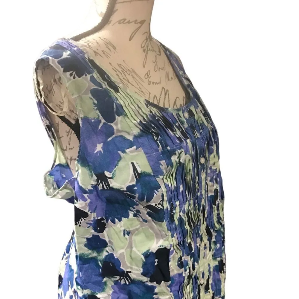 Basic Editions Blue Floral Sleeveless Blouse Size 2X Green - Image 7