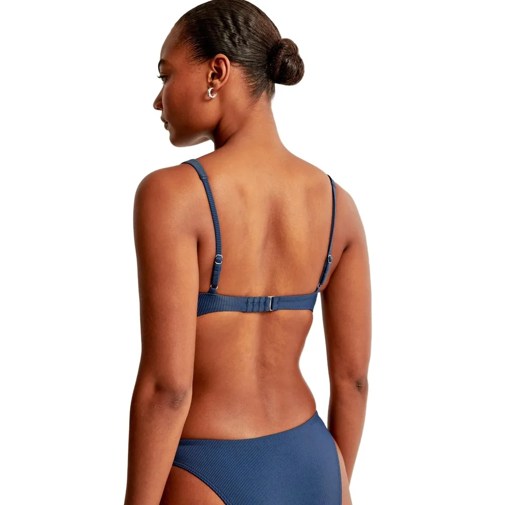 NEW Abercrombie & Fitch High Apex Underwire Bikini Top Navy Blue Ribbed Size XXS - Image 4