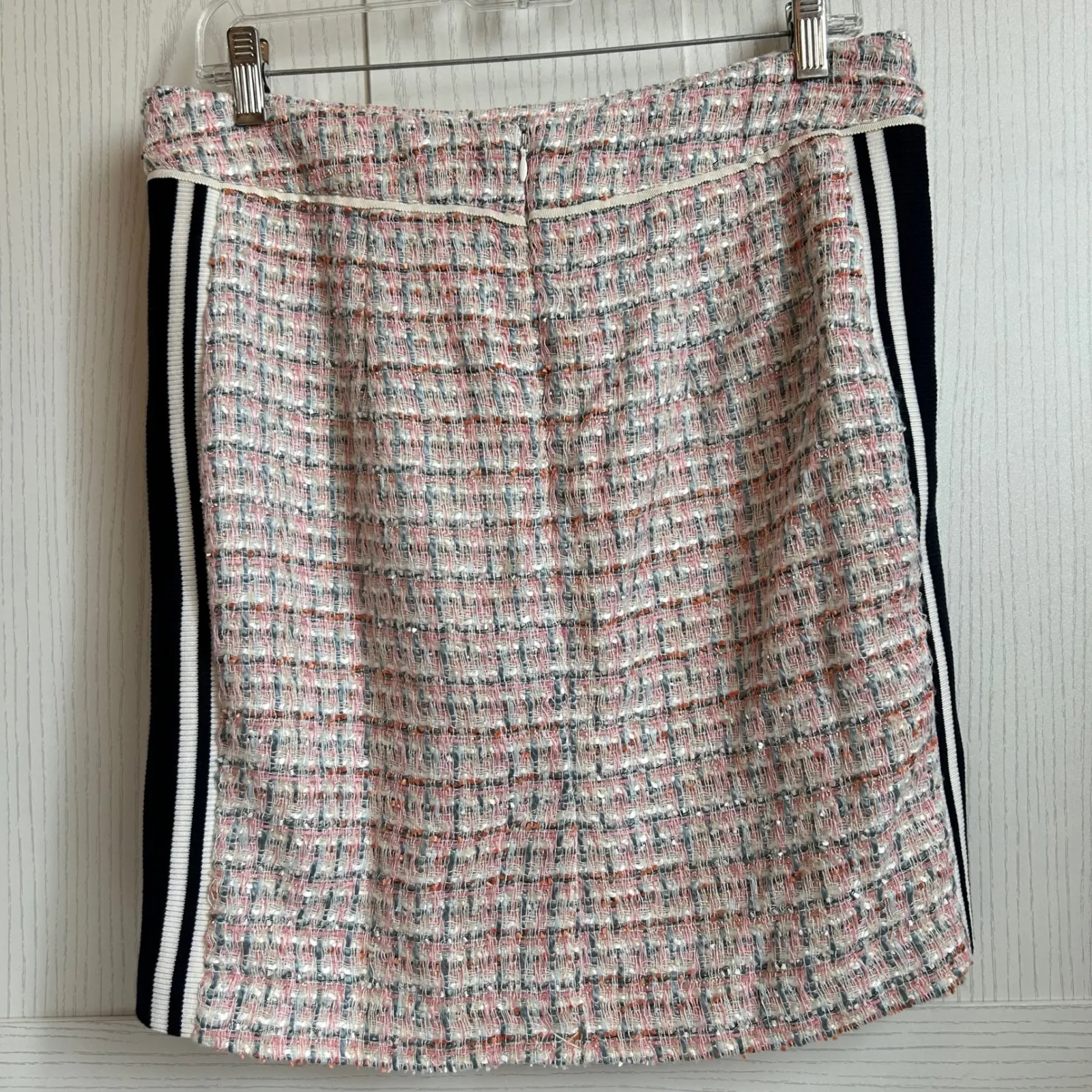 Anthropologie Maeve PETITE Tweed Skirt Pink Blue Sporty Tux Y2K Stripe Size 10 - Image 2