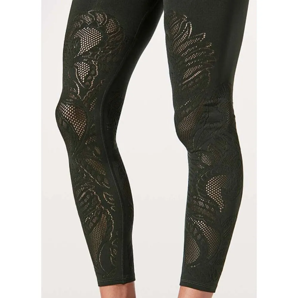 Lululemon Reveal Tights *Lattice Paisley Evergreen High-Rise Mesh Cut-Outs Olive - Image 4