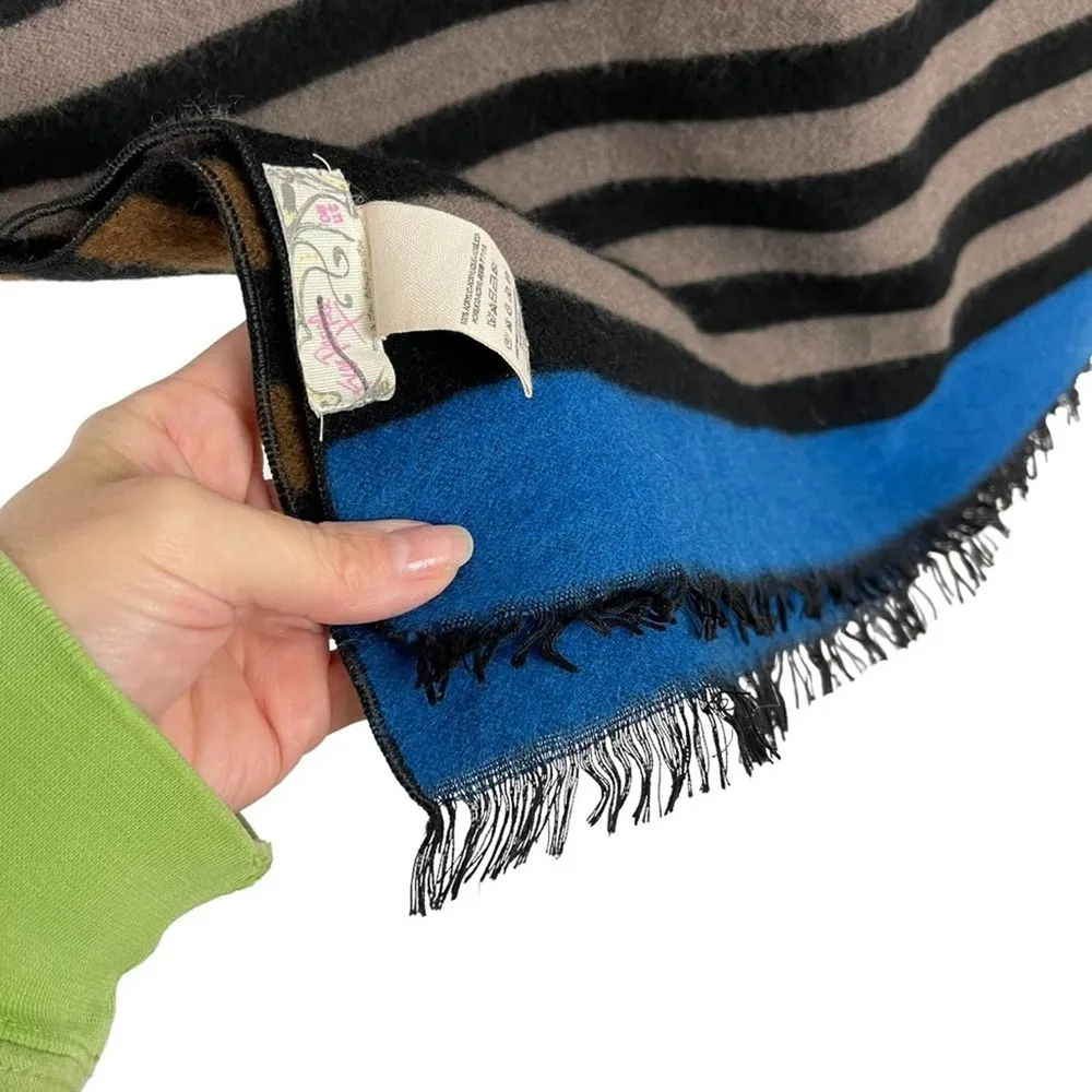 Free People Kellen Winter Oversized Scarf Striped Blue Brown Black Gray 25 X 78 - Image 5