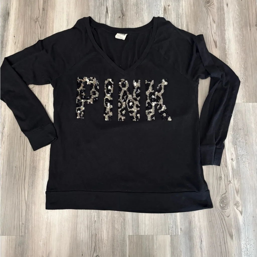 Victoria’s Secret PINK Sequin Logo Black Pullover Sweatshirt Size Small - Image 9